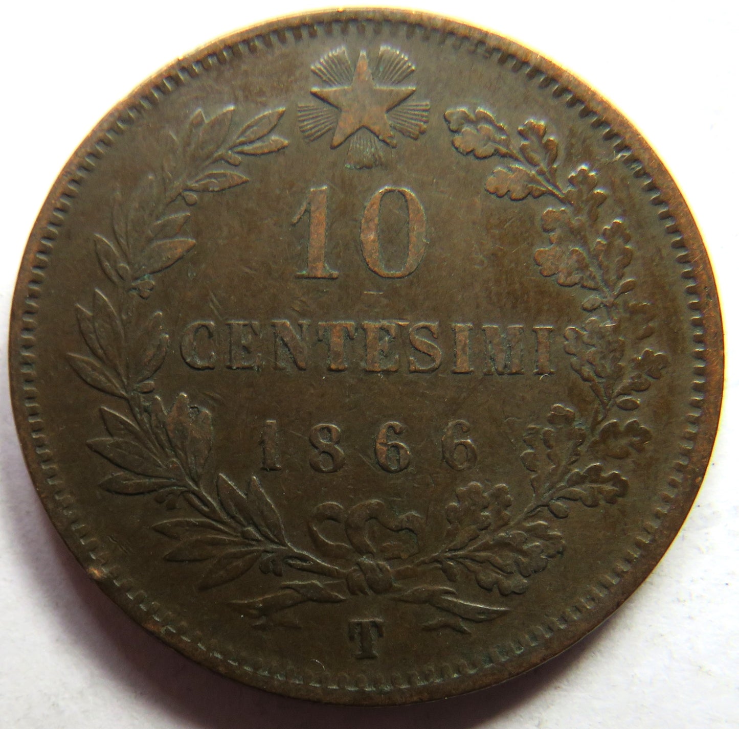 1866 Italy 10 Centesimi Coin