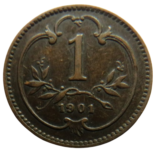 1901 Austria One Heller Coin