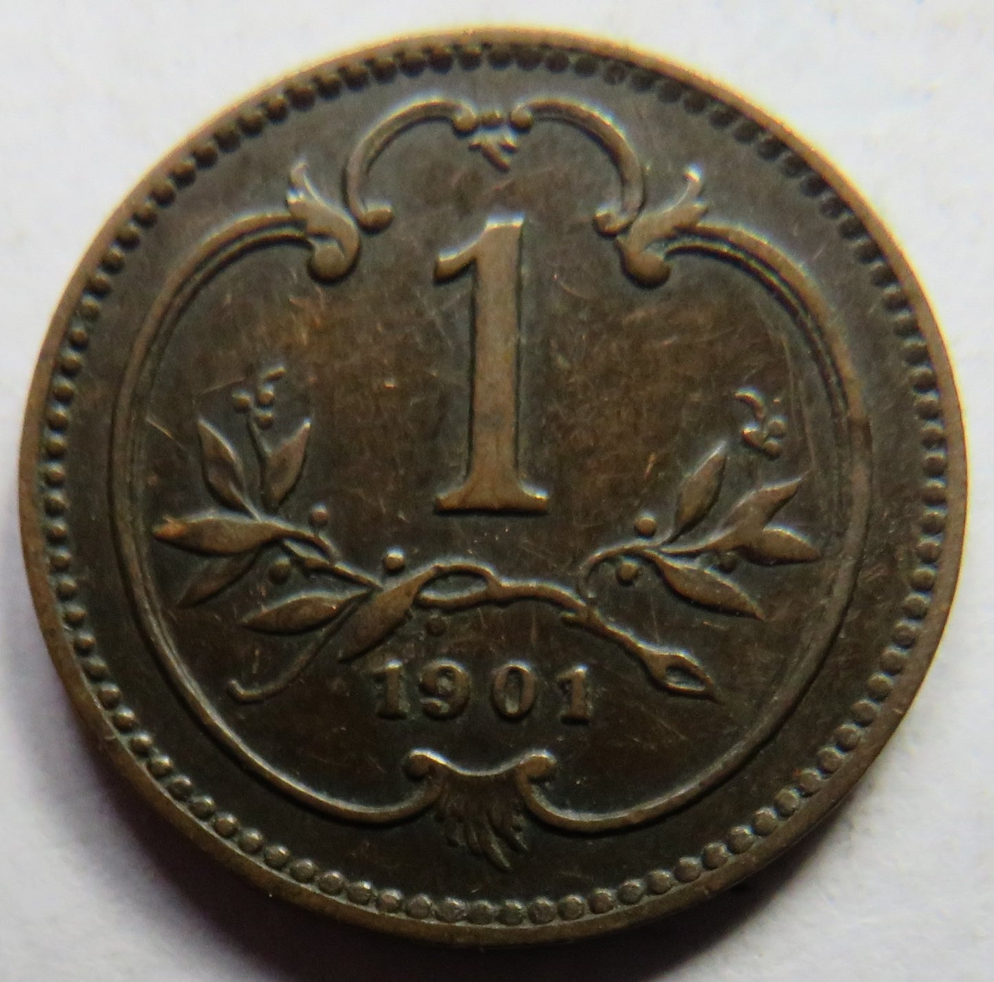 1901 Austria One Heller Coin
