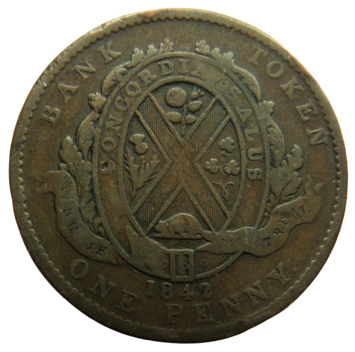 1842 Province Of Canada Bank Of Montreal One Penny Bank Token