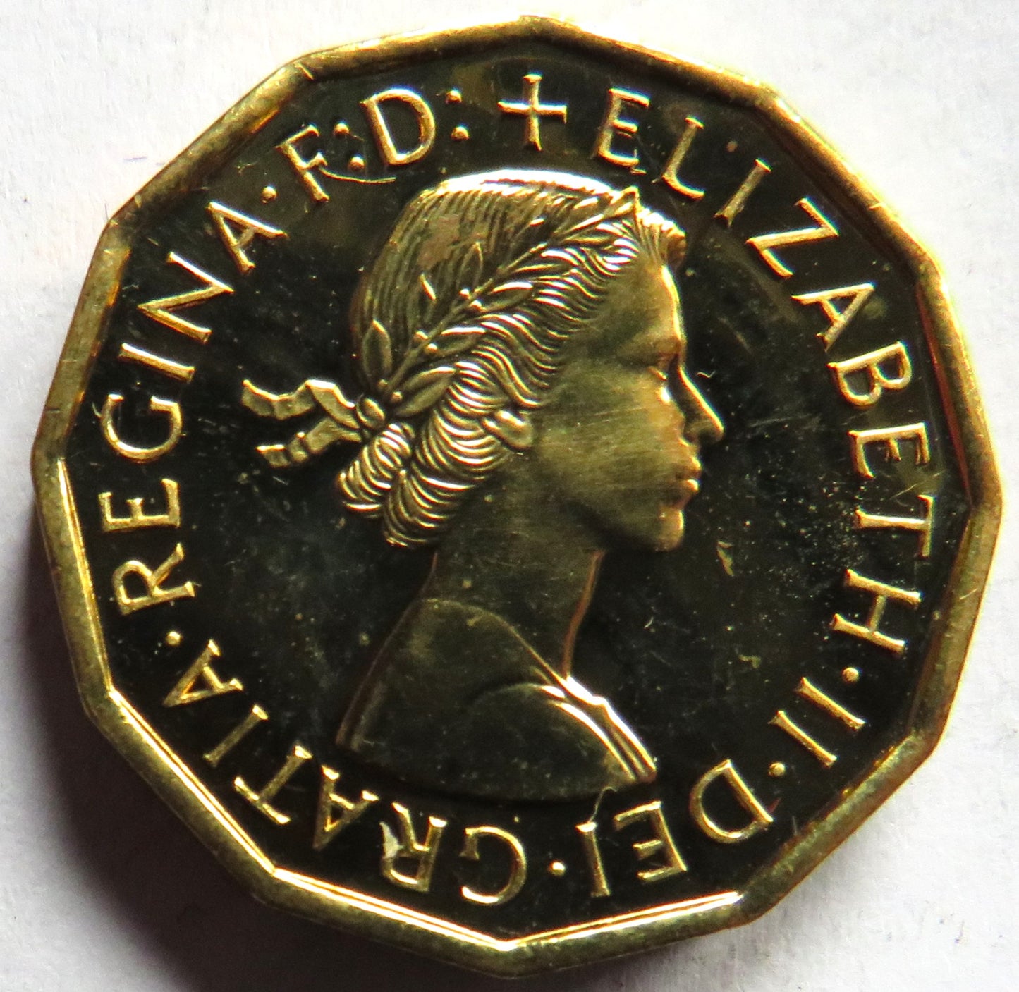 1970 Queen Elizabeth II Brass Threepence Proof Coin