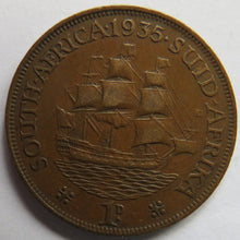 Load image into Gallery viewer, 1935 King George V South Africa One Penny Coin
