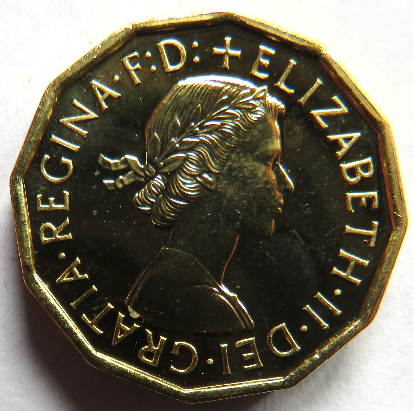 1970 Queen Elizabeth II Brass Threepence Proof Coin