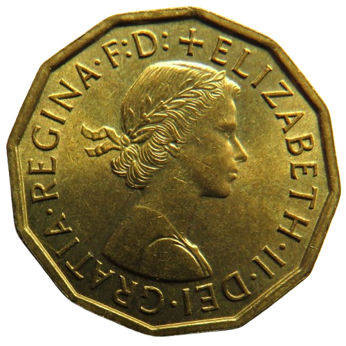 1960 Queen Elizabeth II Brass Threepence Coin In High Grade