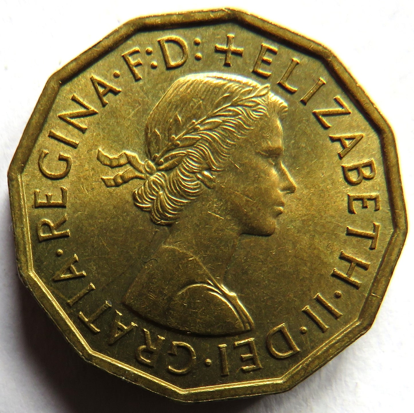 1960 Queen Elizabeth II Brass Threepence Coin In High Grade