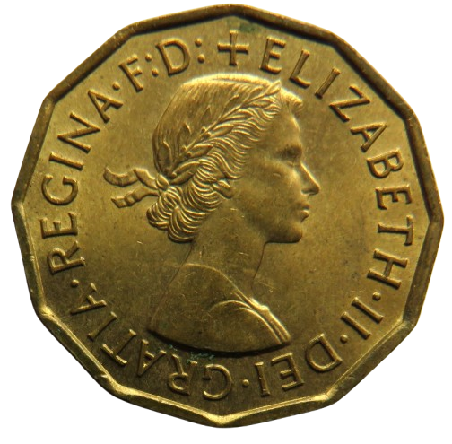 1954 Queen Elizabeth II Brass Threepence Coin In High Grade