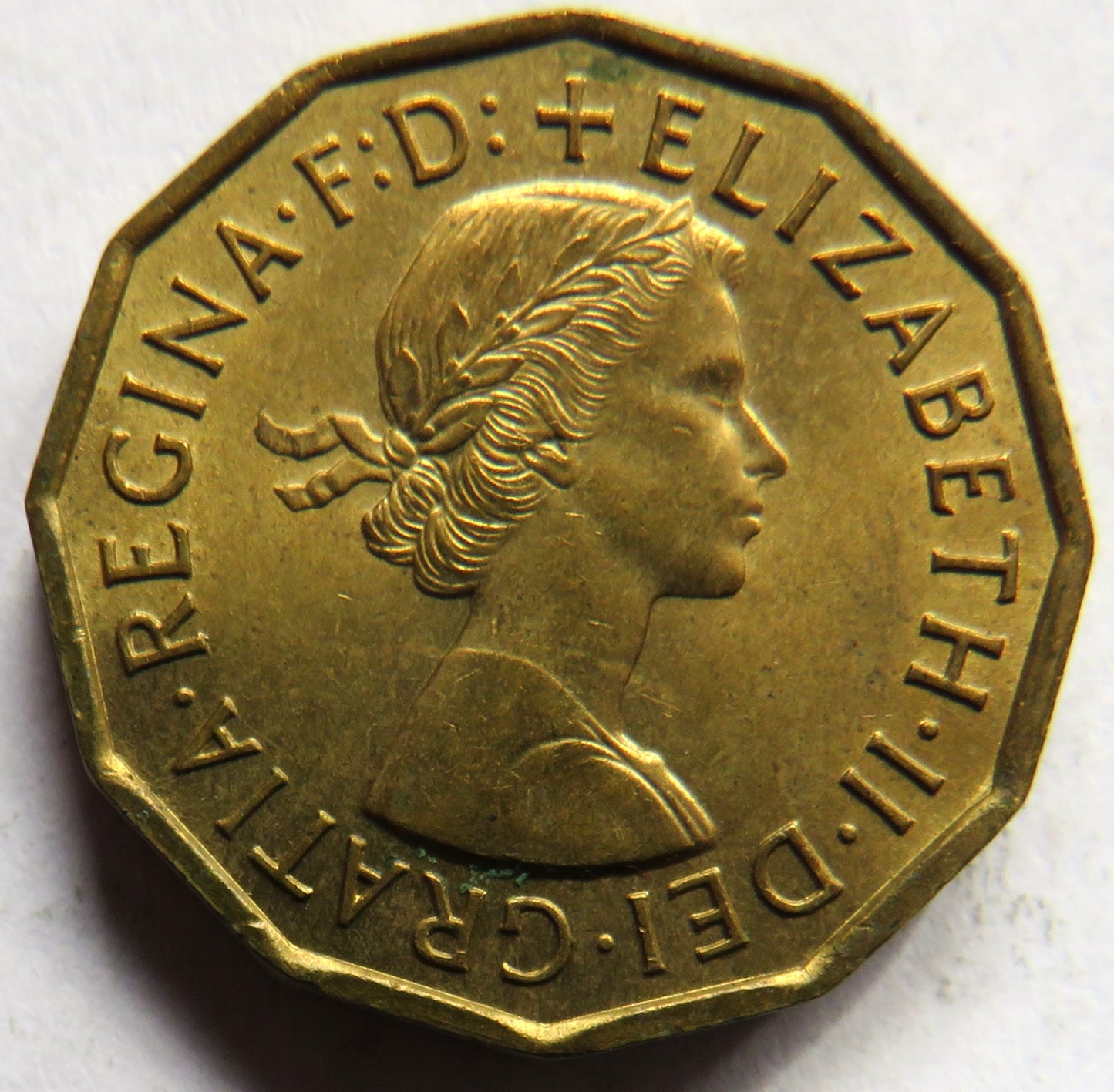 1954 Queen Elizabeth II Brass Threepence Coin In High Grade