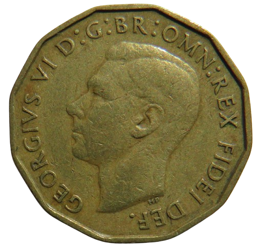 1949 King George VI Brass Threepence Coin Scarce Date