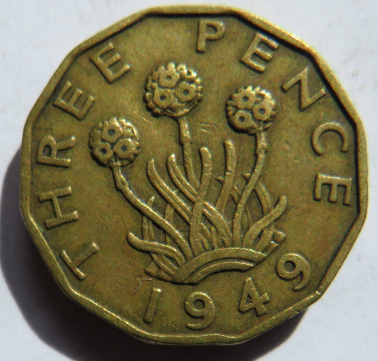 1949 King George VI Brass Threepence Coin Scarce Date