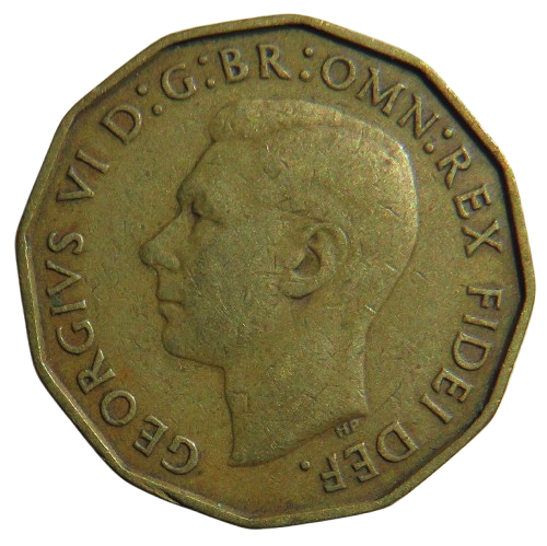 1949 King George VI Brass Threepence Coin Scarce Date