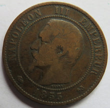 Load image into Gallery viewer, 1855-B France Napoleon III 10 Centimes Coin
