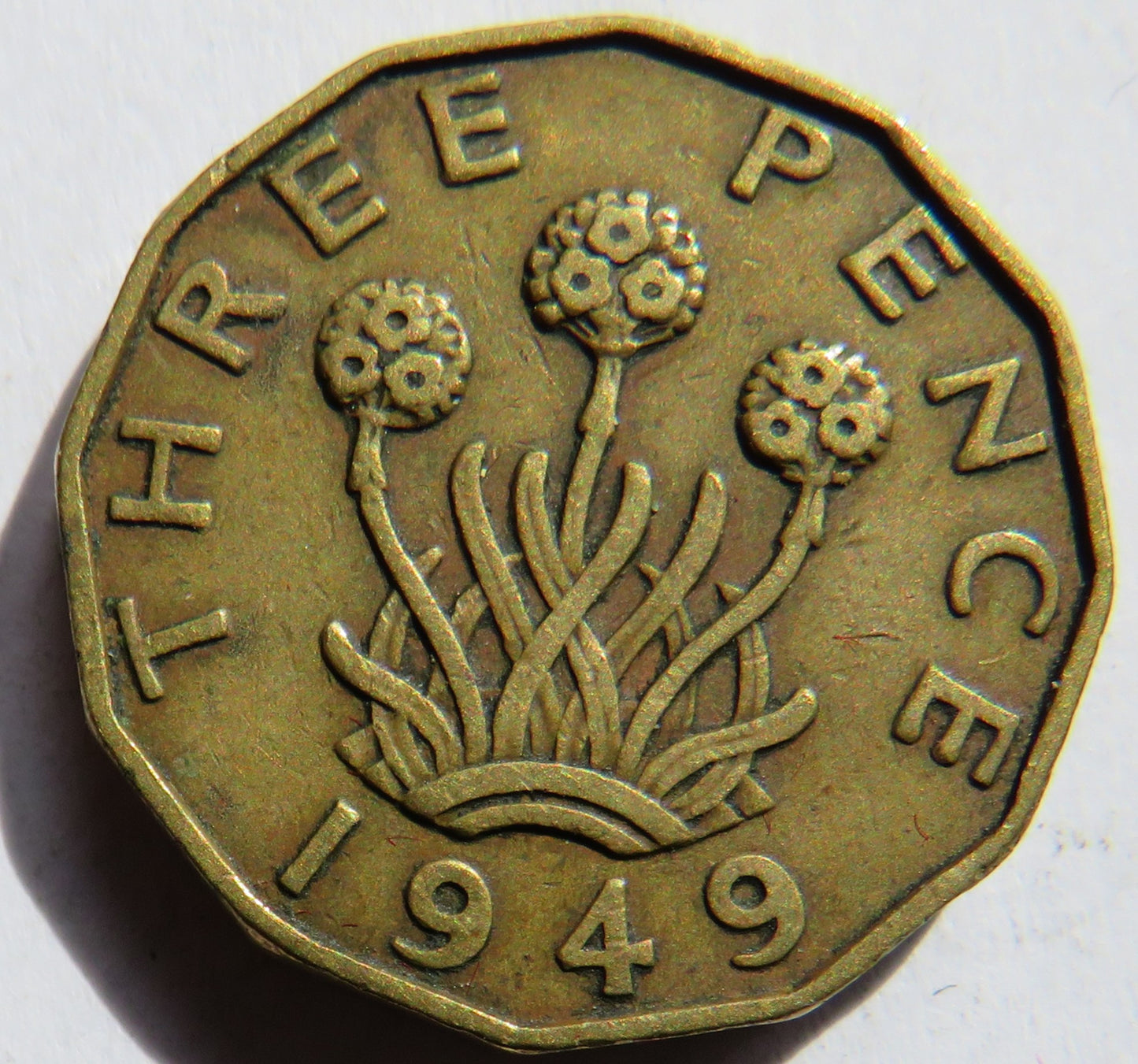 1949 King George VI Brass Threepence Coin Scarce Date