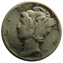 Load image into Gallery viewer, 1945 USA Silver Mercury Dime Coin
