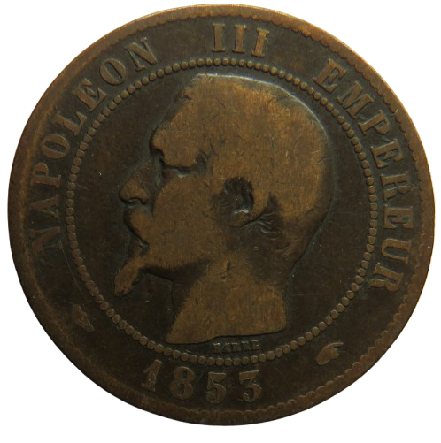 1853-A France Napoleon III 10 Centimes Coin