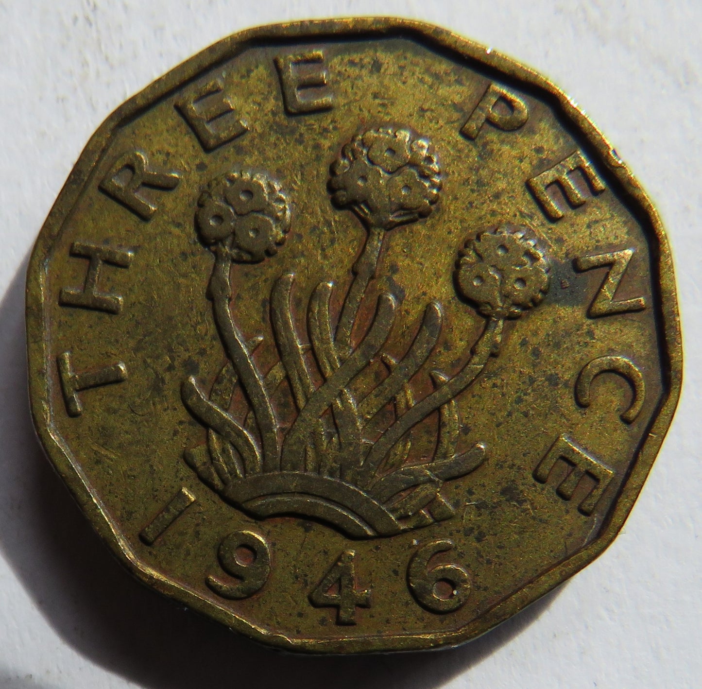 1946 King George VI Brass Threepence Coin Scarce Date