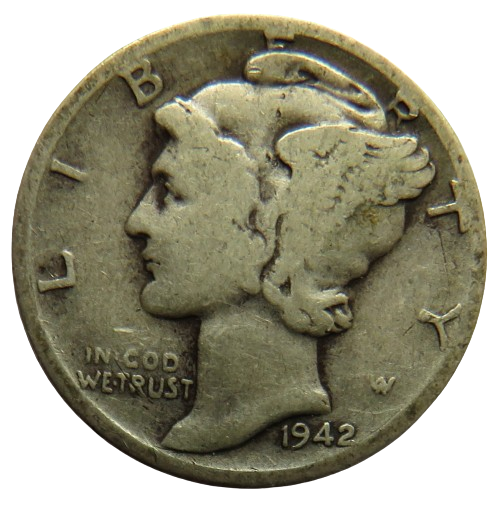 1942-D USA Silver Mercury Dime Coin