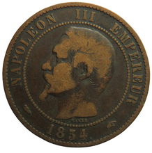 Load image into Gallery viewer, 1854-A France Napoleon III 10 Centimes Coin
