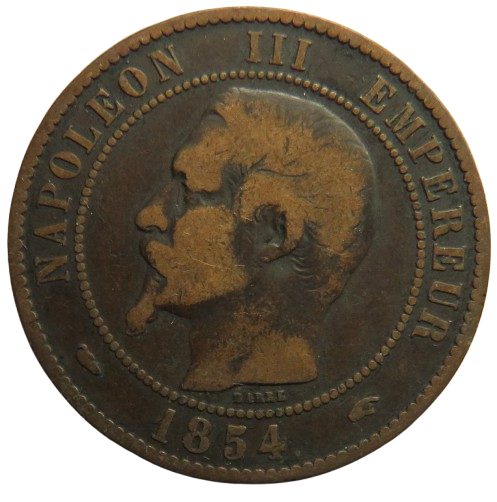 1854-A France Napoleon III 10 Centimes Coin