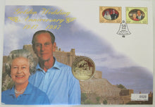 Load image into Gallery viewer, 1997 Jersey £5 Coin &amp; Stamp Cover Golden Wedding Anniversary
