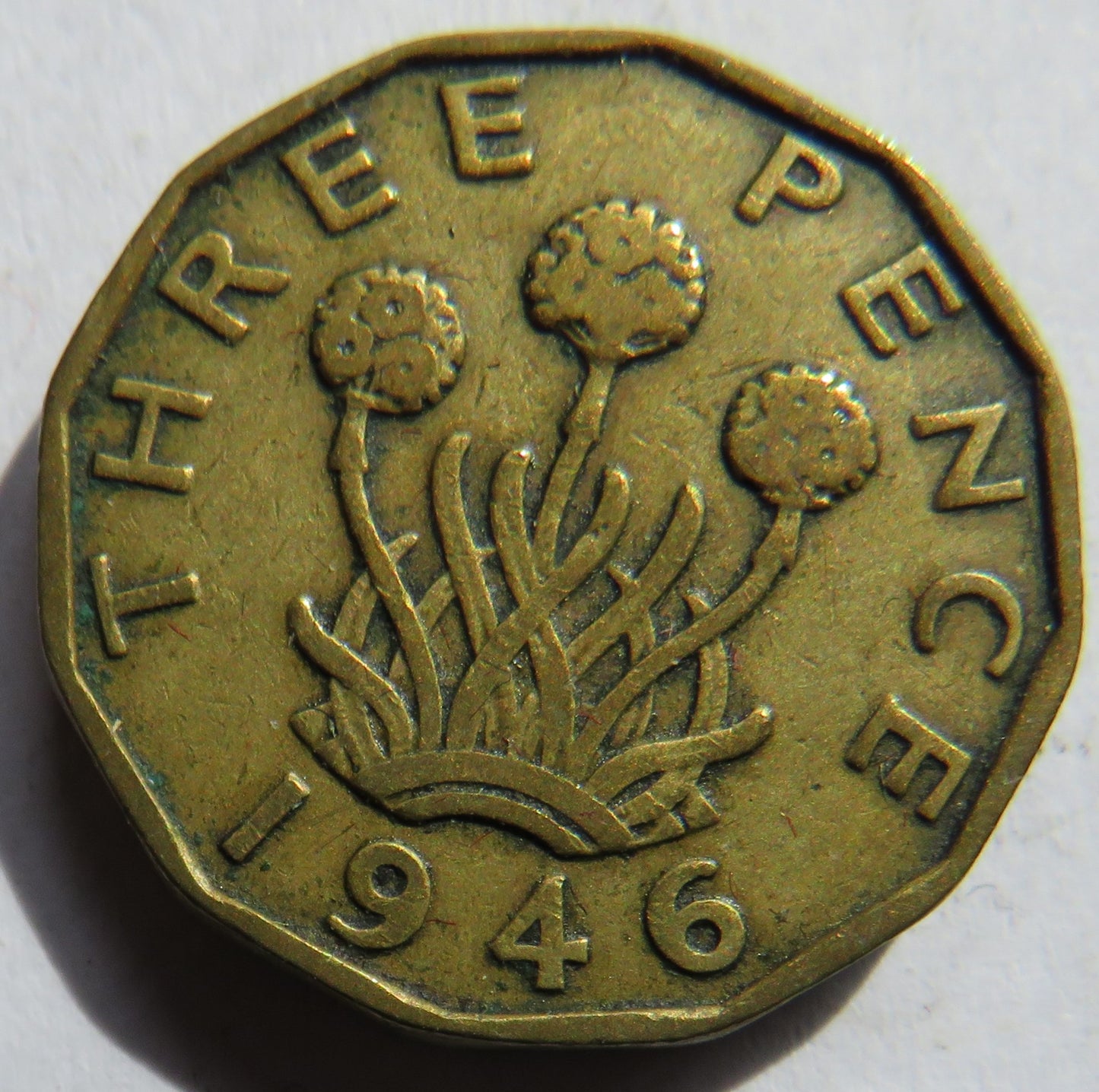 1946 King George VI Brass Threepence Coin Scarce Date