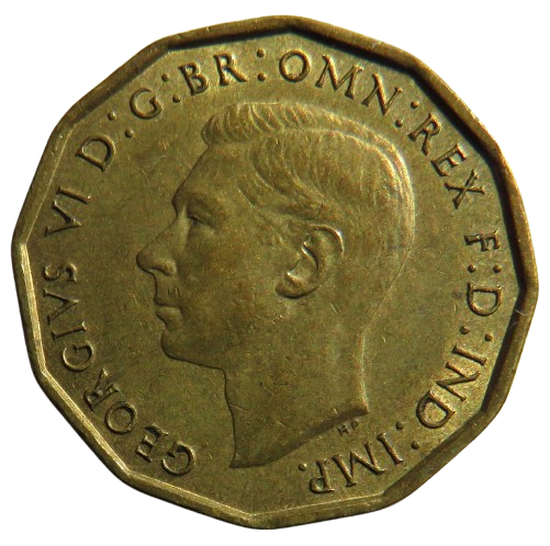 1945 King George VI Brass Threepence Coin In Better Grade