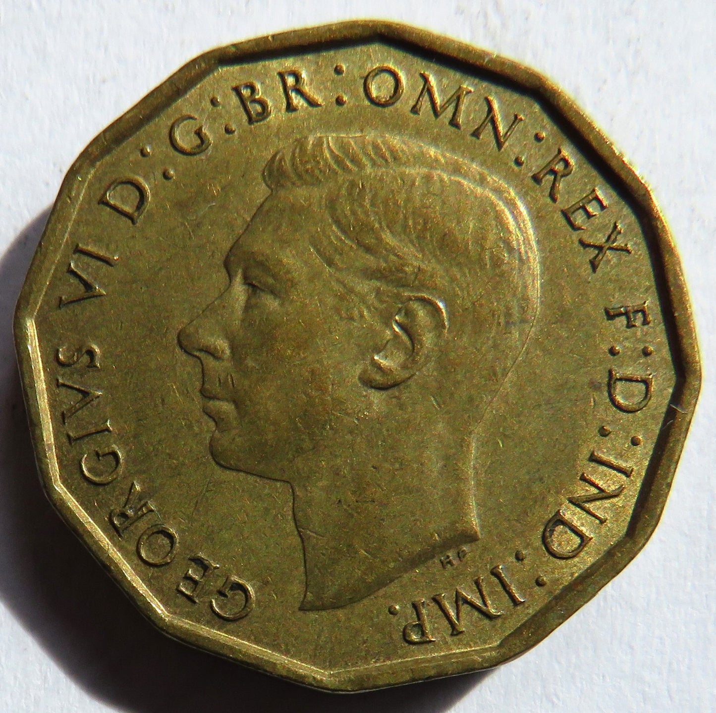 1945 King George VI Brass Threepence Coin In Better Grade