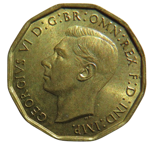 1944 King George VI Brass Threepence Coin In High Grade