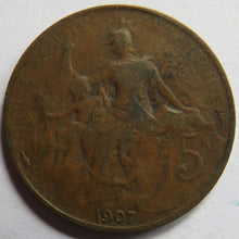 Load image into Gallery viewer, 1907 France 5 Centimes Coin
