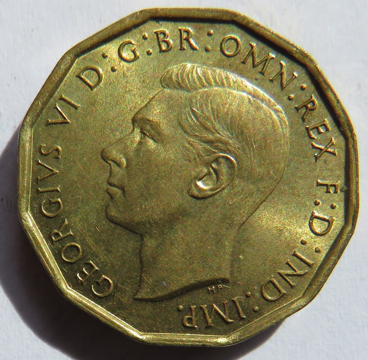 1944 King George VI Brass Threepence Coin In High Grade