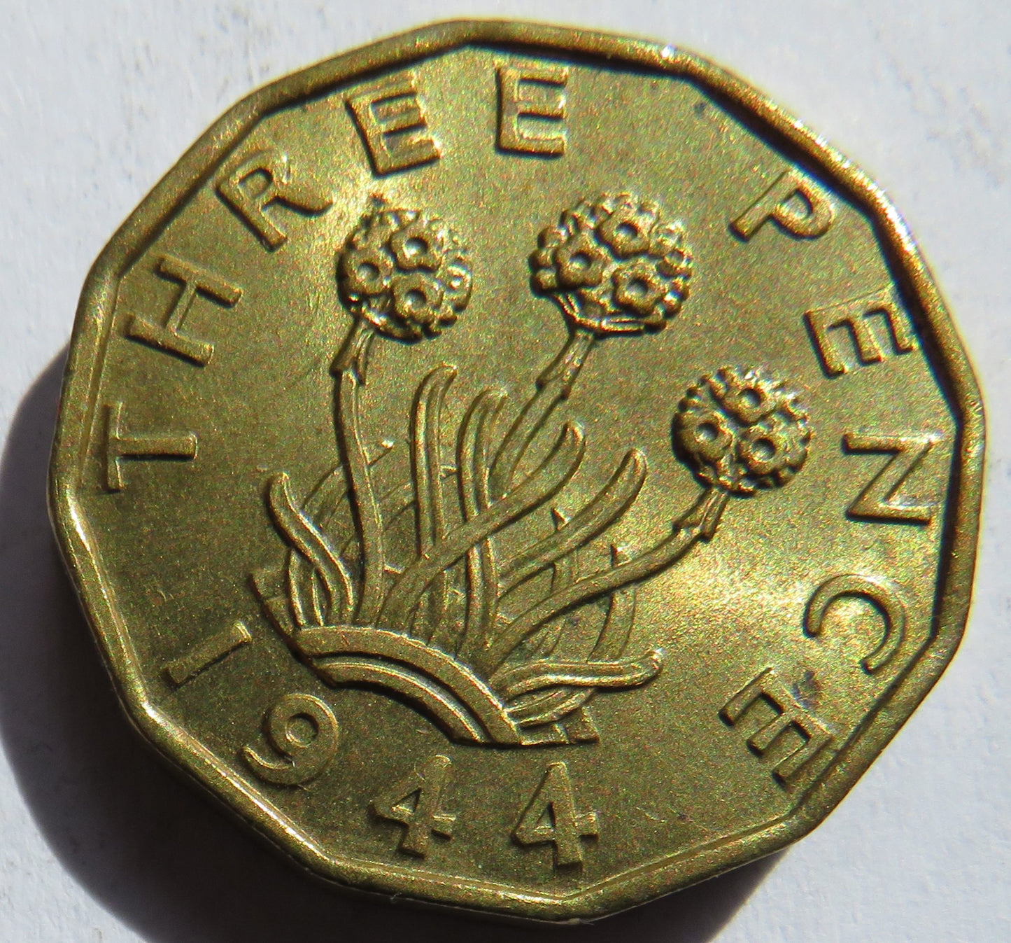 1944 King George VI Brass Threepence Coin In High Grade