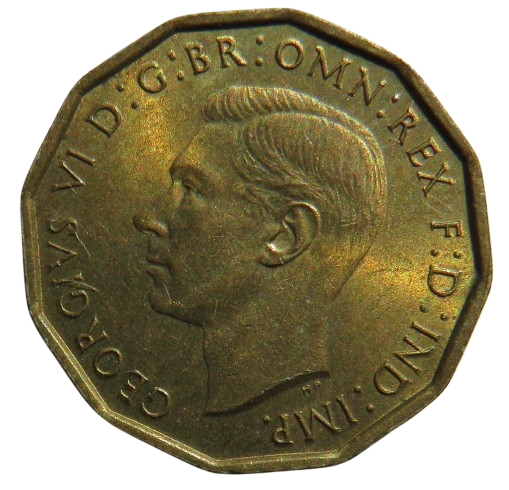 1943 King George VI Brass Threepence Coin In High Grade