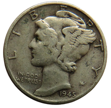 Load image into Gallery viewer, 1945 USA Silver Mercury Dime Coin
