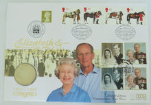 Load image into Gallery viewer, 1947 - 1997 Queen Elizabeth &amp; Philip Golden Wedding £5  Coin &amp; Stamp Cover
