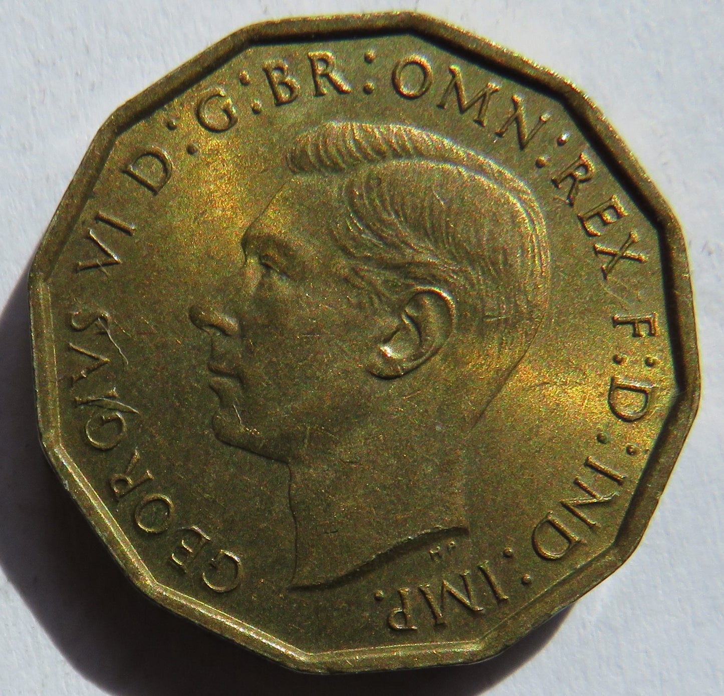 1943 King George VI Brass Threepence Coin In High Grade