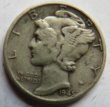 Load image into Gallery viewer, 1945 USA Silver Mercury Dime Coin
