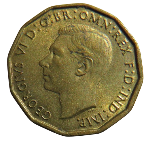 1943 King George VI Brass Threepence Coin In Better Grade