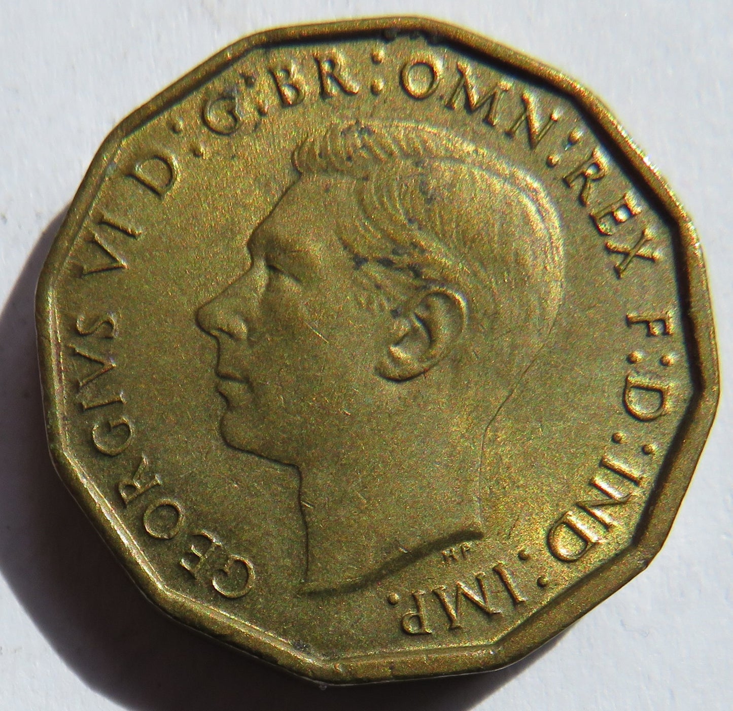 1943 King George VI Brass Threepence Coin In Better Grade