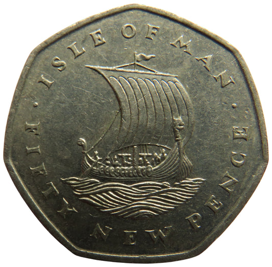 1975 Isle of Man 50p Fifty Pence Coin Viking Longboat