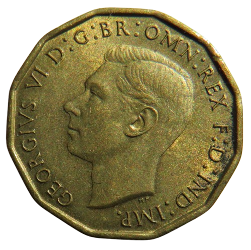 1942 King George VI Brass Threepence Coin In Better Grade