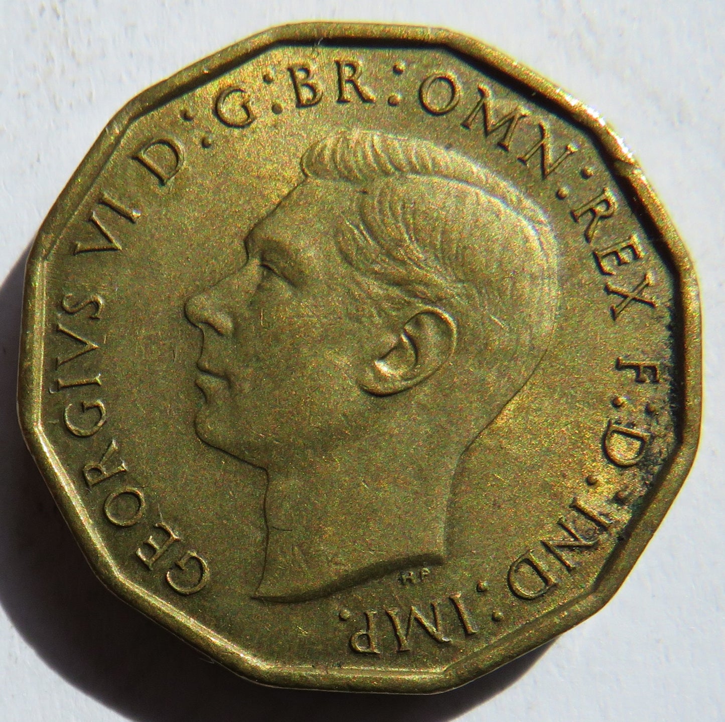 1942 King George VI Brass Threepence Coin In Better Grade