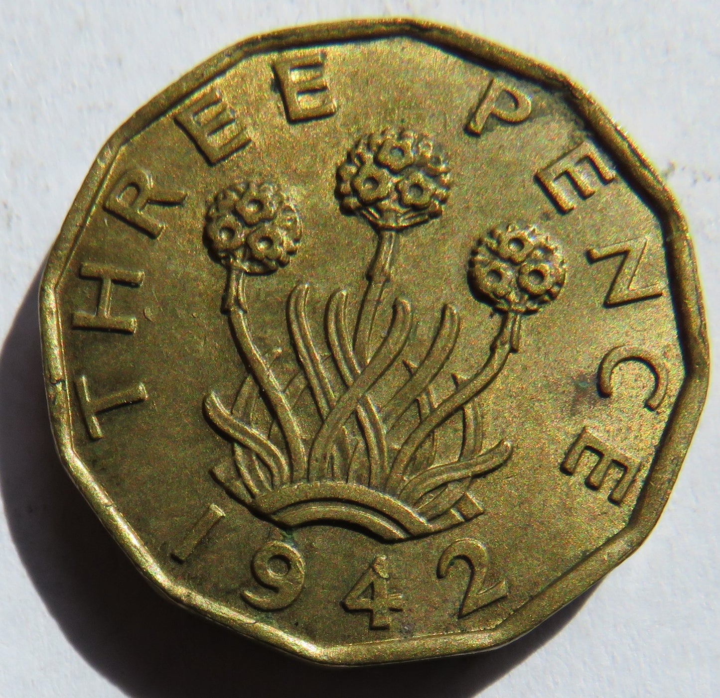 1942 King George VI Brass Threepence Coin In Better Grade