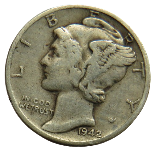 1942 USA Silver Mercury Dime Coin