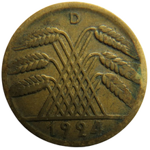 Load image into Gallery viewer, 1924-D Germany - Weimar Republic 10 Rentenpfennig Coin
