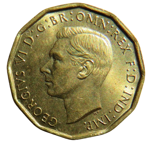 1942 King George VI Brass Threepence Coin In High Grade