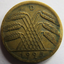 Load image into Gallery viewer, 1924-D Germany - Weimar Republic 10 Rentenpfennig Coin
