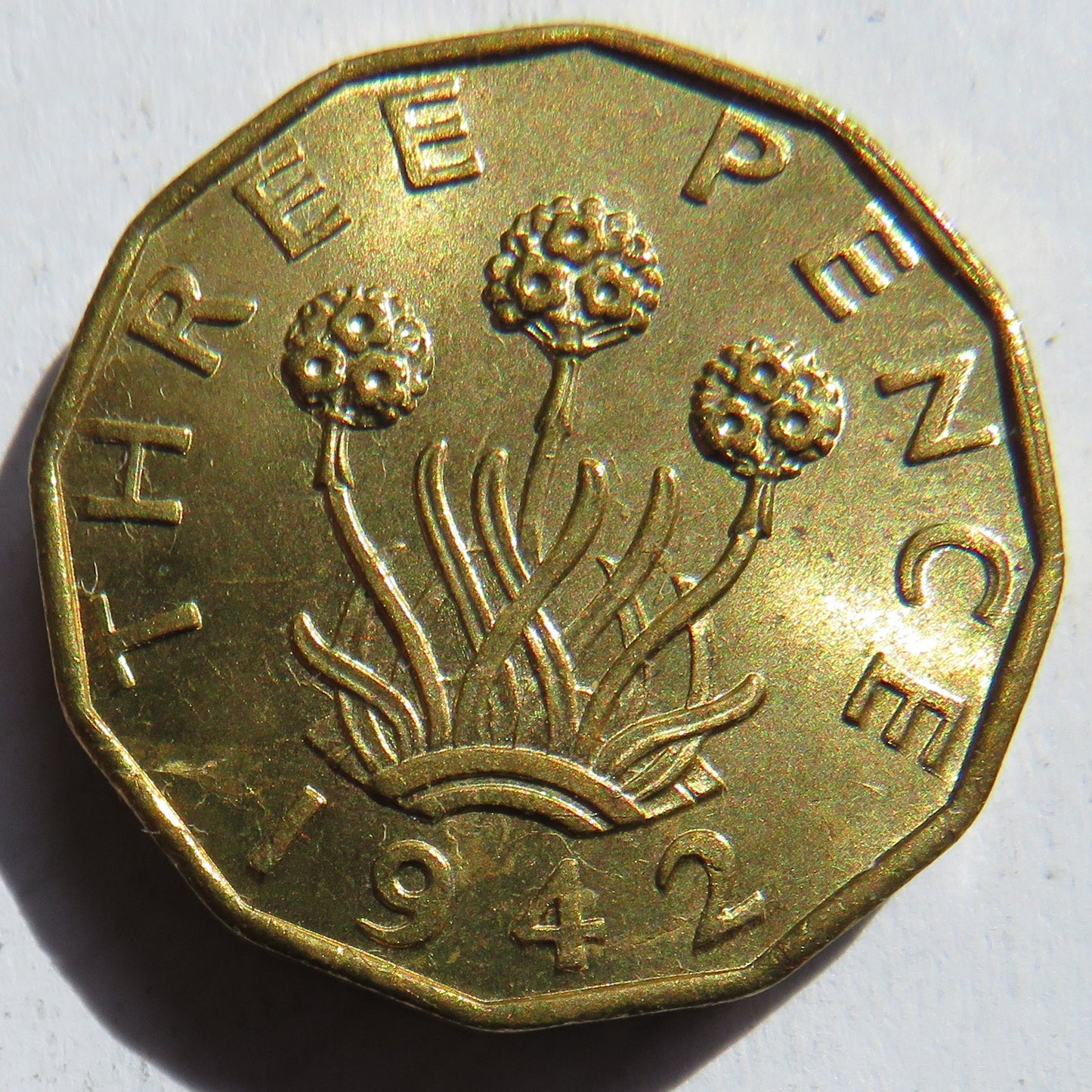 1942 King George VI Brass Threepence Coin In High Grade