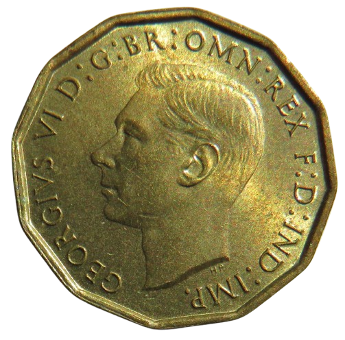 1941 King George VI Brass Threepence Coin In High Grade