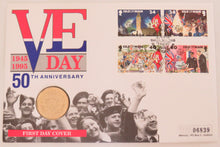 Load image into Gallery viewer, 1995 Isle of Man £2 Two Pound Coin &amp; Stamp Cover VE Day
