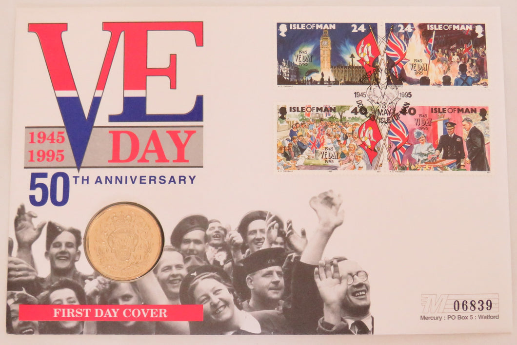 1995 Isle of Man £2 Two Pound Coin & Stamp Cover VE Day