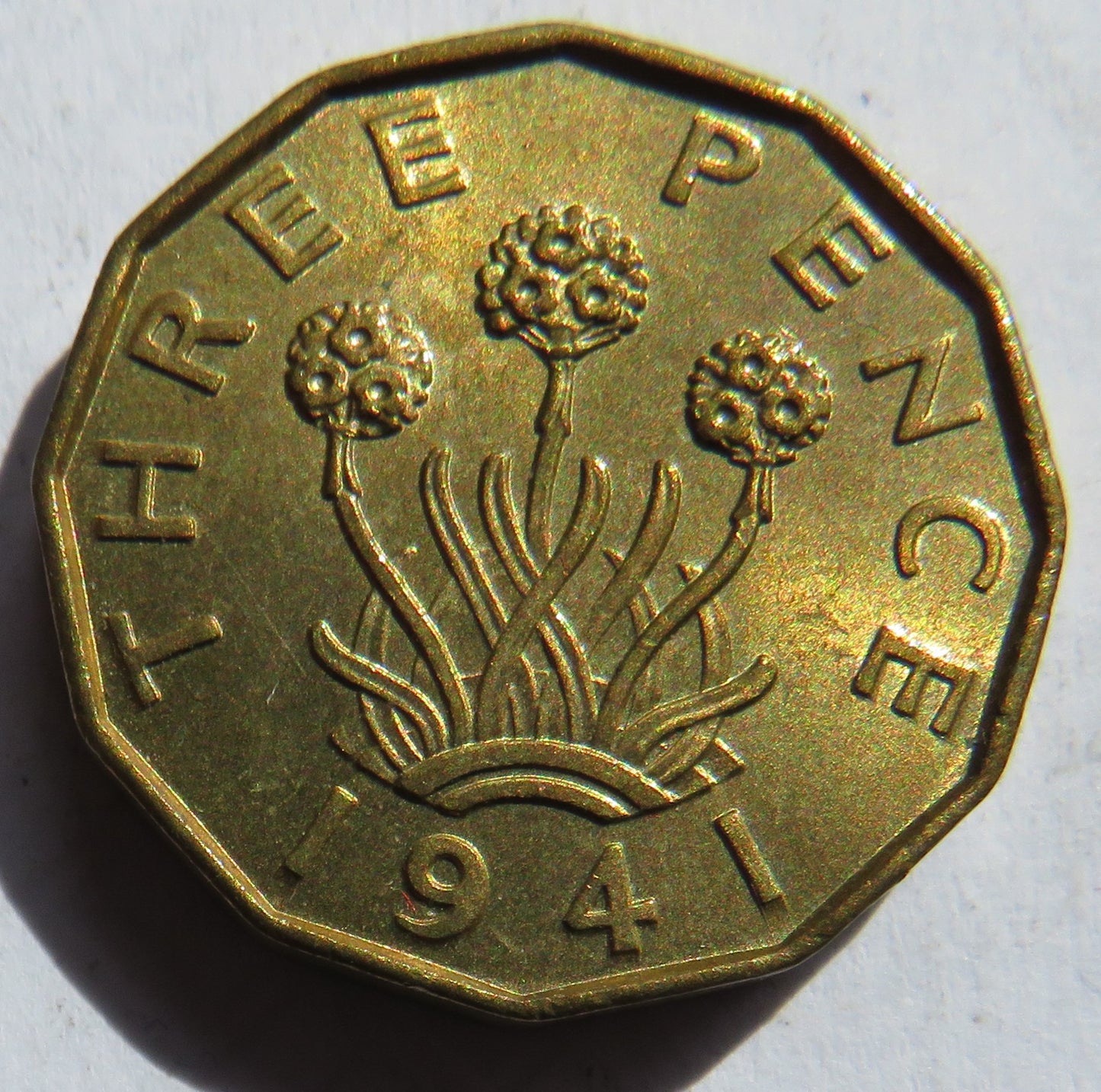 1941 King George VI Brass Threepence Coin In High Grade